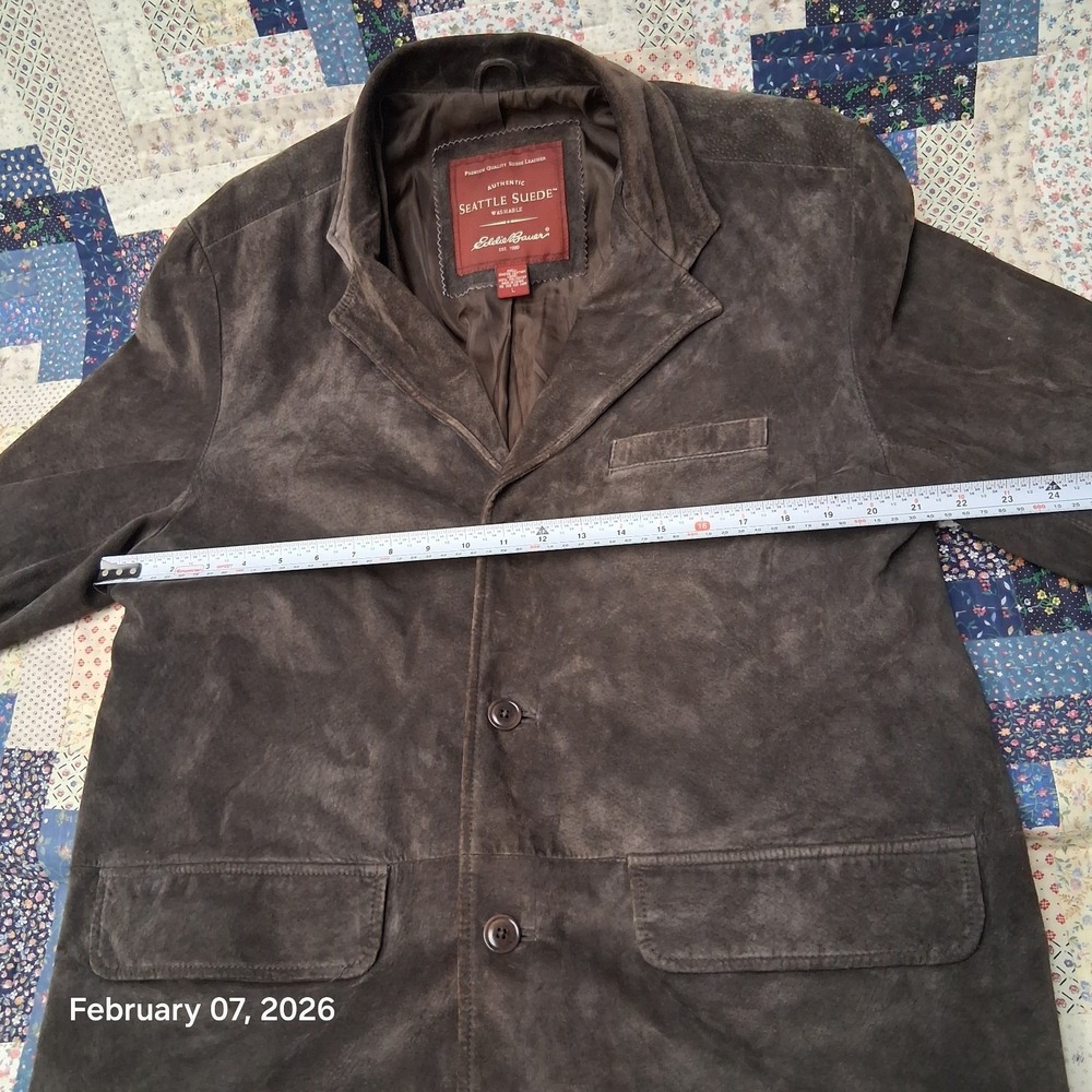 Eddie Bauer‎ Seattle Suede Blazer Jacket Size Large Lined Brown - Picture 6 of 15